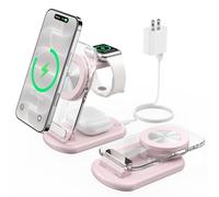Mukiya Estación de carga inalámbrica magnética 3 en 1 para dispositivos | Soporte de carga de viaje plegable rápido con luz nocturna para iPhone Duo habilitado para Mag, iPhone 18-12