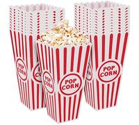 MUKLEI Paquete de 20 recipientes de plástico para palomitas de maíz, cajas de palomitas de maíz retro, cajas de palomitas de maíz a rayas rojas y blancas, contenedor clásico para fiestas de
