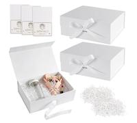 MUKSUET 3 unidades de caja de regalo magnética con tapa, caja de regalo blanca magnética con lazo, tarjetas de felicitación y rafia, caja plegable magnética para bodas, cumpleaños, fiestas, 29 x 22 x
