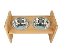 MUL-BHERRAMIENTA - Cuenco elevado, para gatos, plegable, con 2 cuencos de acero inoxidable, soporte de bambú ajustable en altura, cuenco de agua para perro, antisalpicaduras (40 x 18 x 19,5 cm)