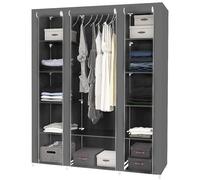 MUL-BOUTIQUE Armario de almacenamiento para dormitorio, armario dormitorio adulto con estantes de almacenamiento y secciones colgantes, armario dormitorio con tres puertas (gris, 172 x 134 x 43 cm)