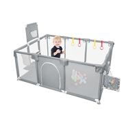 MUL-BOUTIQUE parque infantil bebe con 50 pelotas + 4 anillas + 4 ventosas, grande corral bebe (180 x 120 x 66 cm), parques infantiles bebes Estabilizar, para salón y dormitorio. (Gris oscuro)