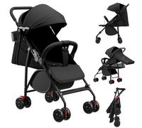 MUL-BOUTIQUE sillita de paseo bebe, de 0 a 4 años (máximo 21 kg), ligero (4,8 kg), confort silla paseo ligera, plegado compacto y reclinable, con algodón, portavasos, visera solar (Negro,)