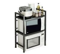 MUL-BUTIQUE Estantería de microondas, soporte de almacenamiento de cocina de doble capa, rejilla de horno de metal con ganchos extraíbles (negro_40/64 x 36,5 x 78 cm)