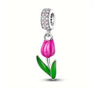 MULA 1 pieza Dije colgante de flor de de esmalte rosa elegante y de 925, compatible con pulsera de serpiente, collar y cuentas para hacer joyería DIY, regalo de aniversario de citas para mujeres y