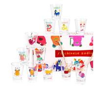 Mulaibdin 12 Piezas Vasos Chupito, Vasos Chupitos Originales 50 ml, Pequeños Vasos Personalizados con Motivos Animales, Vasos de Cristal Agua para Tequila,Vodka,Whisky,Brandy,Cócteles,Fiesta,Regalos