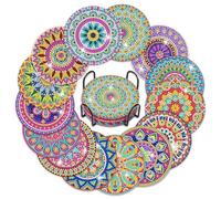 Mulaibdin 14 posavasos de pintura de diamantes, posavasos de cristal con soporte, posavasos para tazas, posavasos de mandala, juego de posavasos de diamante para manualidades, posavasos para bebidas