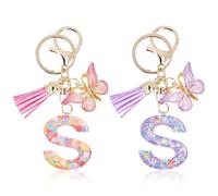 Mulaibdin 2 Pz Llaveros Personalizados, Llavero Inicial Resina, Llaveros con Nombre Mochila, Regalos Originales para Mujer, Bonitos Alfabeto Llavero Encanto, Mariposa Letter Keychains (S)