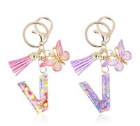 Mulaibdin 2 Pz Llaveros Personalizados, Llavero Inicial Resina, Llaveros con Nombre Mochila, Regalos Originales para Mujer, Bonitos Alfabeto Llavero Encanto, Mariposa Letter Keychains (V)