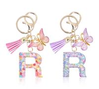 Mulaibdin 2 Pz Llaveros Personalizados, Llavero Inicial Resina, Llaveros con Nombre Mochila, Regalos Originales para Mujer, Bonitos Alfabeto Llavero Encanto, Mariposa Letter Keychains (R)