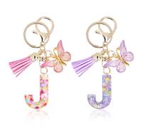 Mulaibdin 2 Pz Llaveros Personalizados, Llavero Inicial Resina, Llaveros con Nombre Mochila, Regalos Originales para Mujer, Bonitos Alfabeto Llavero Encanto, Mariposa Letter Keychains (J)