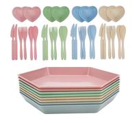 Mulaibdin 8 Piezas Infrangibles Piatti di Plastica, Platos Plastico Duro Reutilizables, Camping 6.6 Inch con Posates & Bandejas de Inmersión, Platos Infantiles sin BPA para Cumpleaños, Fiestas