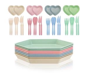 Mulaibdin 8 Piezas Infrangibles Piatti di Plastica, Platos Plastico Duro Reutilizables, Camping 6.6 Inch con Posates & Bandejas de Inmersión, Platos Infantiles sin BPA para Cumpleaños, Fiestas