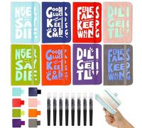 Mulaibdin 8 Piezas Libretas Pequeñas, Cuaderno Pequeño Lineas, A7 Libreta Bonita con Boligrafo & Porta Boligrafos, Inspirador Bloc de Notas Pequeño, Mini Libreta de Bolsillo para Diario de Viaje,Escue