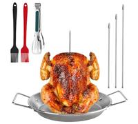 Mulaibdin Brocheta de kebab vertical, bandeja de kebab y brocheta, placa de giroscopio para barbacoa, pincho Gyros con 3 picos desmontables, 2 cepillos, 1 pinza para todo el pollo, salchichas, pescado