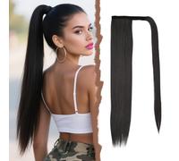 Mulaibdin Coleta Postiza Pelo Natural Liso, Extensiones Pelo Coleta Marrón Oscuro, Postizos de Pelo Natural Lisa, Trenzas Postizas Mujer 60cm, Pelucas Cabello con Clip