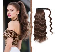 Mulaibdin Coleta Postiza Pelo Natural Rizado, Extensiones Pelo Coleta Marrón Medio, Postizos de Pelo Natural Ondulado, Trenzas Postizas Mujer 50cm, Pelucas Cabello con Clip