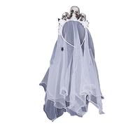 MULAIDI Delicada diadema larga de tul y calavera, diadema lateral fina, decoración de flores, diadema para niñas, Halloween, para tomar fotos, diadema de Halloween