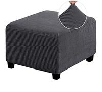 MULARE Funda otomana elástica con Estampado Moderno Rectangular para reposapiés con Parte Inferior elástica, Fundas universales supersuaves Lavables (Taburete no Incluido),Gris Oscuro,S