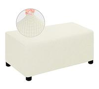 MULARE Funda Otomana Elástica, Fundas Otomanas, Funda De Puf A Prueba De Polvo Funda De Taburete Desmontable Elástica, Tela Jacquard A Cuadros Gruesa con Parte Inferior Elástica, Lavable,Beige,S