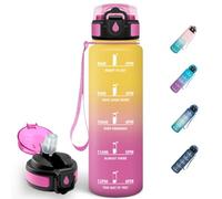 Mulbijeo Botella Agua, 1000ML, Con Marcador de Tiempo, Cantimplora, Marcador de Tiempo, Cantimplora Colegio, Libre de BPA, para Escuela, Senderismo, Gimnasio