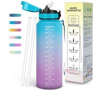 Mulbijeo Botella Agua Gimnasio 1,5L, Libre de BPA & Portátil, con Marcador de Tiempo, Botella de Agua Deportiva, con Pajita, Prueba de Fugas, Cantimplora para Escuela, Senderismo, Fitness