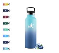 Mulbijeo Botella Agua Niños 500ML, Termo Agua Fria, Cantimplora Termica Sin BPA, Botella Térmica de Doble Pared Aislada al Vacío, Cantimplora Inoxidable para Deporte, Azul cielo y azul profundo