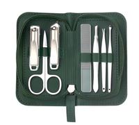 Mulbijeo Kit de Manicura de 7 Piezas con Estuche Verde Jade - Tijeras para Uñas, Tijeras para Cutículas, Cortaúñas para Pies y Manos, Limpiador de Uñas, Pinzas, Lima de Uñas de Vidrio