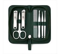 Mulbijeo Kit de Manicura de 7 Piezas - Tijeras para Uñas, Tijeras para Cutículas, Cortaúñas para Pies y Manos, Limpiador de Uñas, Pinzas, Lima de Uñas de Vidrio， Verde Oscuro