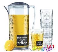 Muldale Juego de jarra de plástico con vasos, jarra acrílica y vasos para jardín, jarra de agua de sangría Pimms, estilo bohemio, 2300 ml