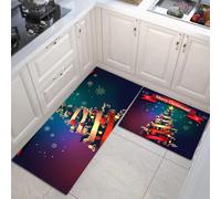 MULERN 2 Juegos de Almohadillas de Cocina, Alfombras Antideslizantes de Respaldo, Cintas Árboles De Navidad Navidad Tema Juegos de Absorción de Agua, Lavables, Colores Mezclados, 43x75cm+43x150cm