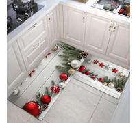 MULERN 2 Juegos de Almohadillas de Cocina, Alfombras Antideslizantes de Respaldo, Ramas De Pino Adornos Tema Navideño Juegos de Absorción de Agua, Lavables, Gris Claro, 43x75cm+43x150cm