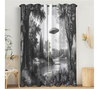 MULERN 3D Cortina Opaca 2 Piezas Cortinas Salon, Retro Vegetación Nave Espacial Termicas Aislantes Frio Y Calor, Cortinas Poliéster Ceniza para Ventana Dormitorio 140An x 175Al cm con Ojales