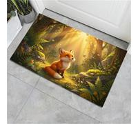 MULERN 60x90cm Alfombra Interior Antideslizante Absorbente, Animales Dibujos Animados Alfombras Lavable Pelo Corto Cielo Zorro del Bosque Luz del Sol Naranja para Entrada Cocina Baño Mascotas