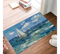 MULERN 80x120cm Alfombra Interior Antideslizante Absorbente, Paisaje Pintado Al Óleo Alfombras Lavable Pelo Corto Cielo Veleros En El Mar Azul del Lago para Entrada Cocina Baño Mascotas