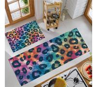MULERN Alfombra de Cocina Antideslizante, Durable Anti-Fatiga, Corredor de Pasillo Abstracto Arte Lavable, Set de Alfombras de Cocina Arcoíris Estampado De Leopardo para Puerta, 50x80cm+50x150cm