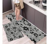 MULERN Alfombra de Cocina Antideslizante, Durable Anti-Fatiga, Corredor de Pasillo Arte Vintage Lavable, Set de Alfombras de Cocina Flores Enredaderas para Puerta, 40x60cm+40x120cm