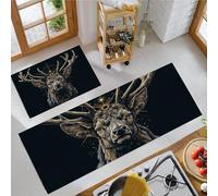 MULERN Alfombra de Cocina Antideslizante, Durable Anti-Fatiga, Corredor de Pasillo Decoraciones Arte Lavable, Set de Alfombras de Cocina Estrellas Cabezas De Ciervo para Puerta, 40x60cm+40x120cm