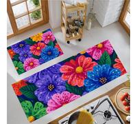 MULERN Alfombra de Cocina Antideslizante, Durable Anti-Fatiga, Corredor de Pasillo Ilustración Dibujada A Mano Lavable, Set de Alfombras de Cocina Manchas Flores para Puerta, 40x60cm+40x120cm