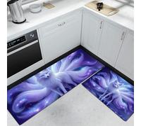 MULERN Alfombra de Cocina Antideslizante, Durable Anti-Fatiga, Corredor de Pasillo Misterio Fantasía Lavable, Set de Alfombras de Cocina Llama Zorro De Nueve Colas para Puerta, 40x60cm+40x120cm