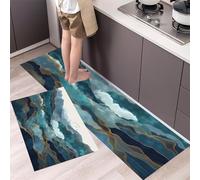 MULERN Alfombra de Cocina Antideslizante, Durable Anti-Fatiga, Corredor de Pasillo Paisaje Abstracto Lavable, Set de Alfombras de Cocina Montañas En Capas para Puerta, 43x75cm+43x150cm