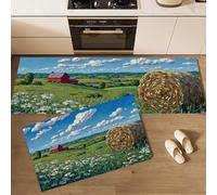 MULERN Alfombra de Cocina Antideslizante, Durable Anti-Fatiga, Corredor de Pasillo Pintura Al Óleo De Paisaje Lavable, Set de Alfombras de Cocina Campos De Heno para Puerta, 40x60cm+40x120cm