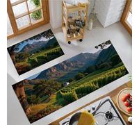 MULERN Alfombra de Cocina Antideslizante, Durable Anti-Fatiga, Corredor de Pasillo Tierras De Cultivo Paisajes Lavable, Set de Alfombras de Cocina Viñedos Paisajes para Puerta, 43x75cm+43x150cm