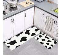 MULERN Alfombra de Cocina de 2 Piezas, Antideslizante Lavable, Alfombra de Cocina Blanco y Negro Vaca Manchada, Juegos de Tapetes Caricatura para Cocinita Pasillo Entrada, 40x60cm+40x120cm