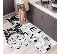 MULERN Alfombra de Cocina de 2 Piezas Antideslizante Lavable, Alfombrilla de Cocina Arte De Collage con Recortes De Periódico Juegos de Tapetes para Pasillo, Comedor y Entrada, 40x60cm+40x120cm