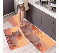 MULERN Alfombra de Cocina de 2 Piezas Antideslizante Lavable, Alfombrilla de Cocina Caballo Onírico Pintura Al Óleo De Animales, Juegos de Tapetes para Pasillo, Comedor y Entrada, 40x60cm+40x120cm