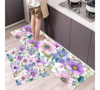 MULERN Alfombra de Cocina de 2 Piezas Antideslizante Lavable, Alfombrilla de Cocina Flores Silvestres Entrelazadas Acuarela, Juegos de Tapetes para Pasillo, Comedor y Entrada, 40x60cm+40x120cm