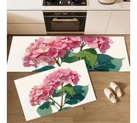 MULERN Alfombra de Cocina de 2 Piezas Antideslizante Lavable, Alfombrilla de Cocina Hortensias En Acuarela Flores Realistas, Juegos de Tapetes para Pasillo, Comedor y Entrada, 40x60cm+40x120cm