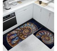 MULERN Alfombra de Cocina Naturaleza Historia 2 Piezas, Alfombrillas de Lavables para Suelo, Suaves Alfombrillas de Cocina Antideslizantes para Lavadero Pasillo, 50x80cm+50x150cm Fósiles De Nautilus