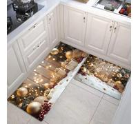 MULERN Alfombras de Cocina para Piso 2 Piezas, Antideslizantes Alfombras de Cocina Lavables, Tema Navideño Nieve Bola, Antifatiga Tapetes Cómoda para el Suelo, 43x75cm+43x150cm